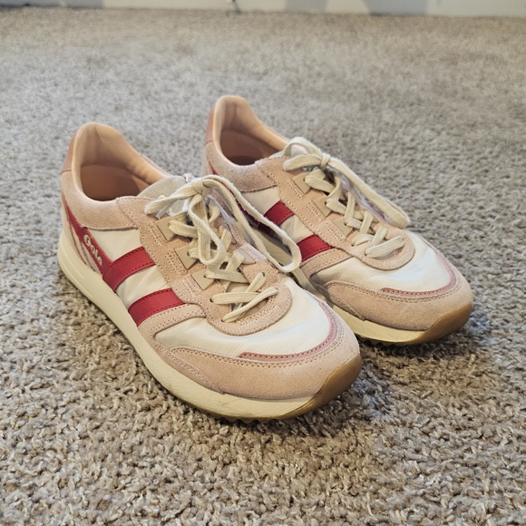 Gola Classics Women's Chicago Sneakers Wheat/Pearl Pink/Deep Red Size 10 - Picture 8 of 14